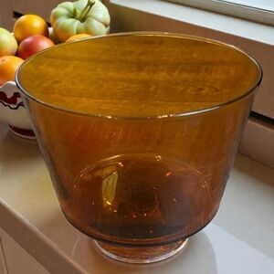 Amber Glass Hand Blown Vase Large Centerpiece Bowl  6.75”H Footed
